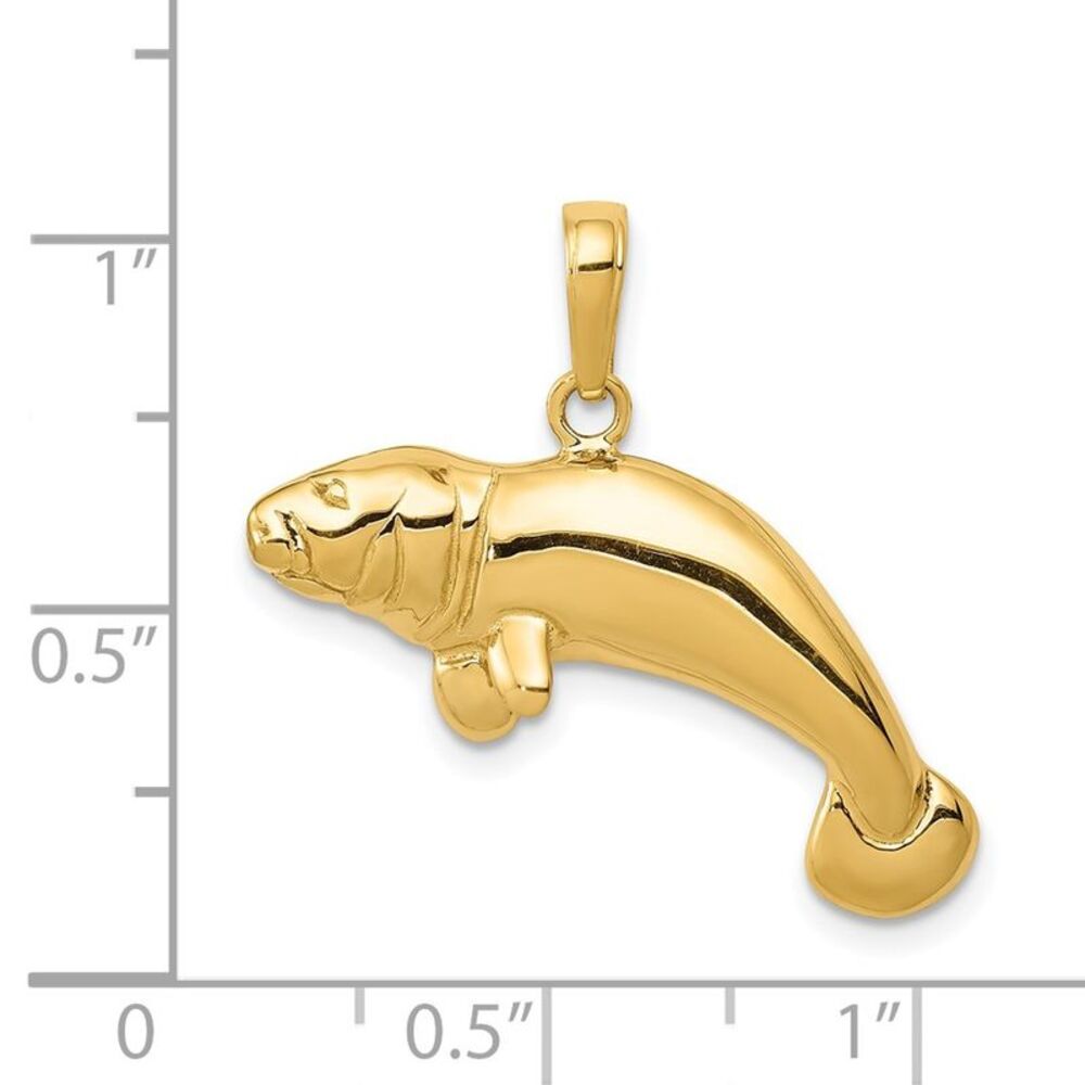 14k Yellow Gold Solid Polished Manatee Pendant - image 4